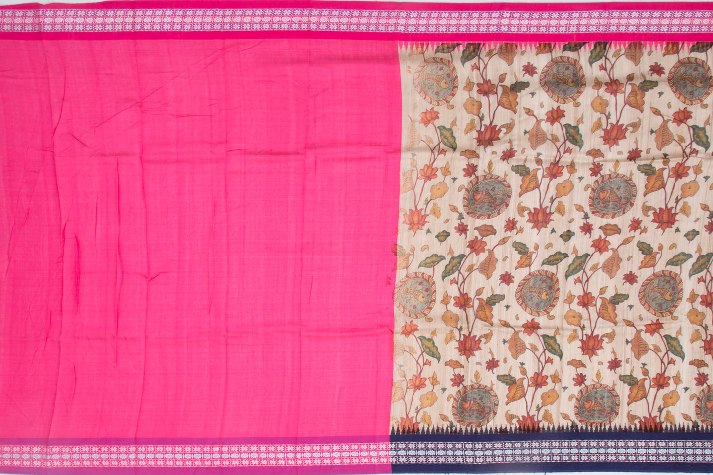 Tussar Floral Printed Beige Saree
