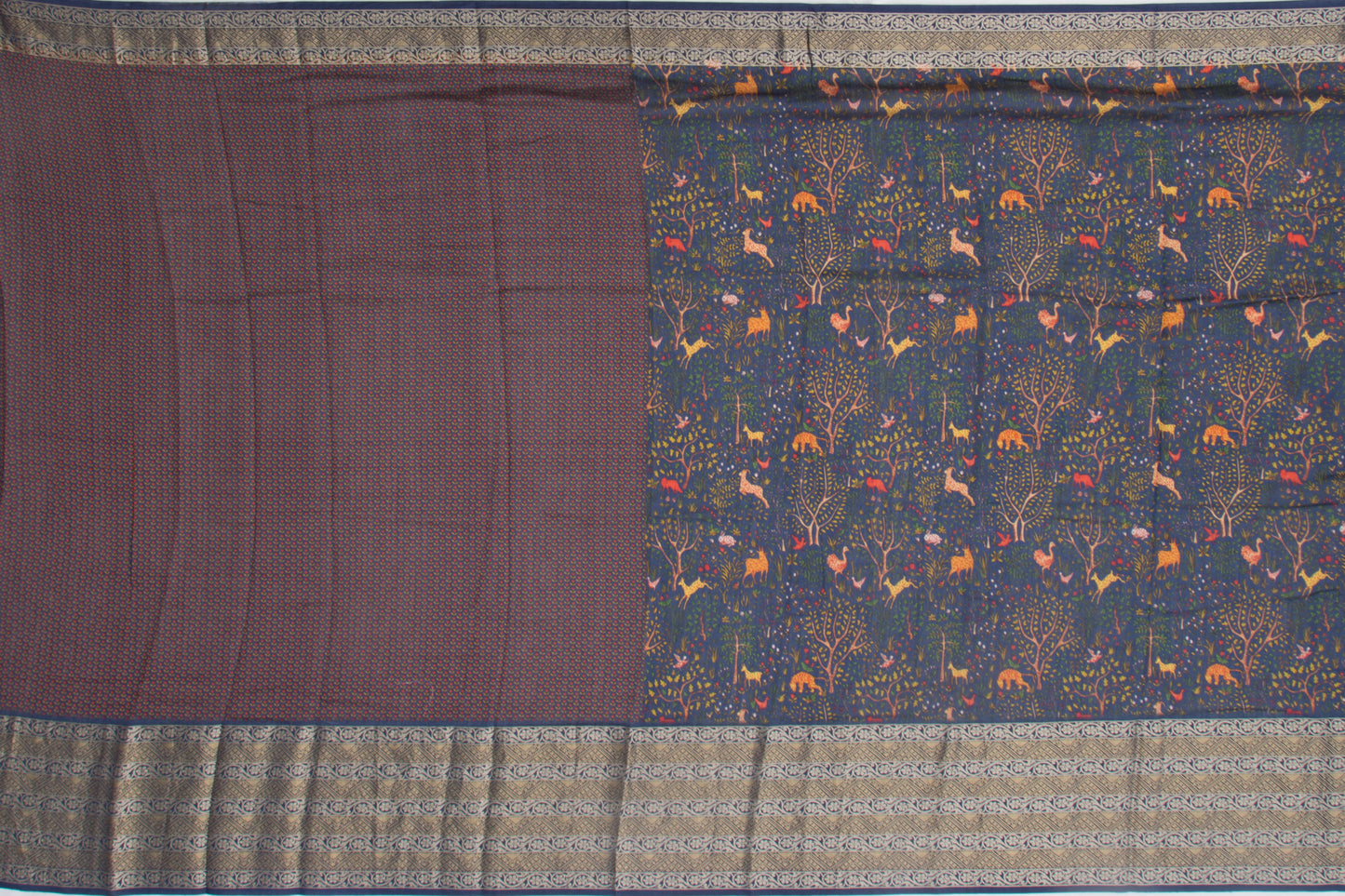 Munga Tussar Printed Dark Blue Saree
