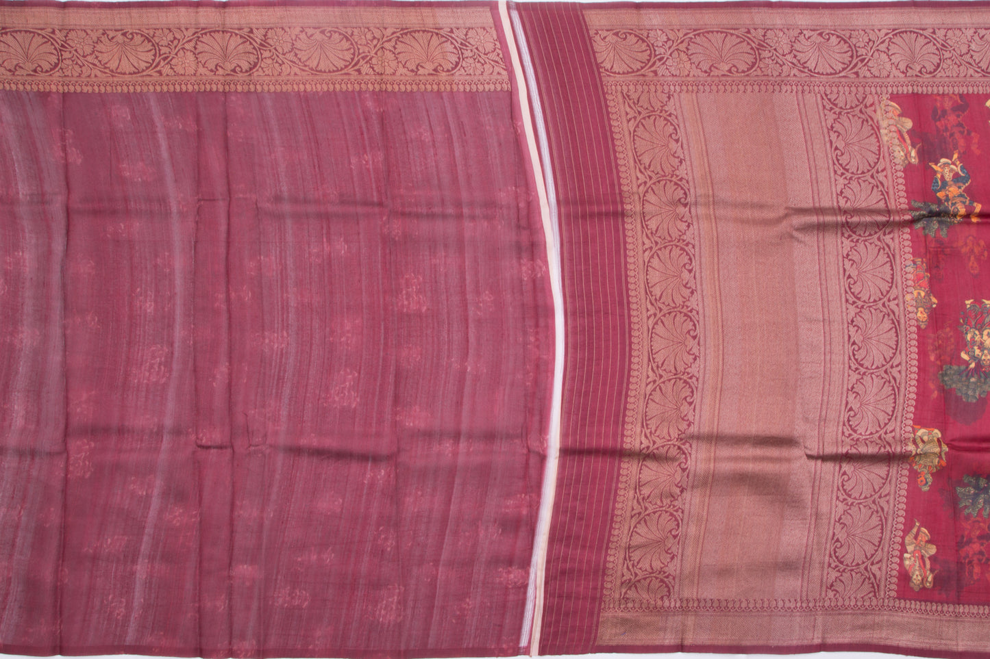 Munga Tussar Printed Maroon Saree