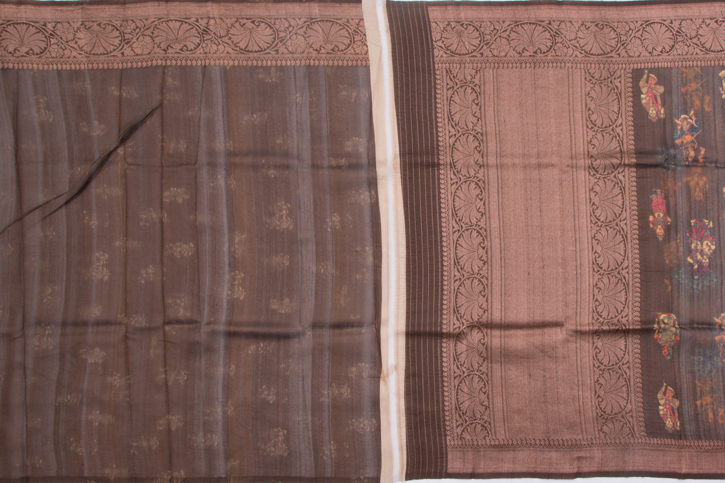 Munga Tussar Printed Brown Saree