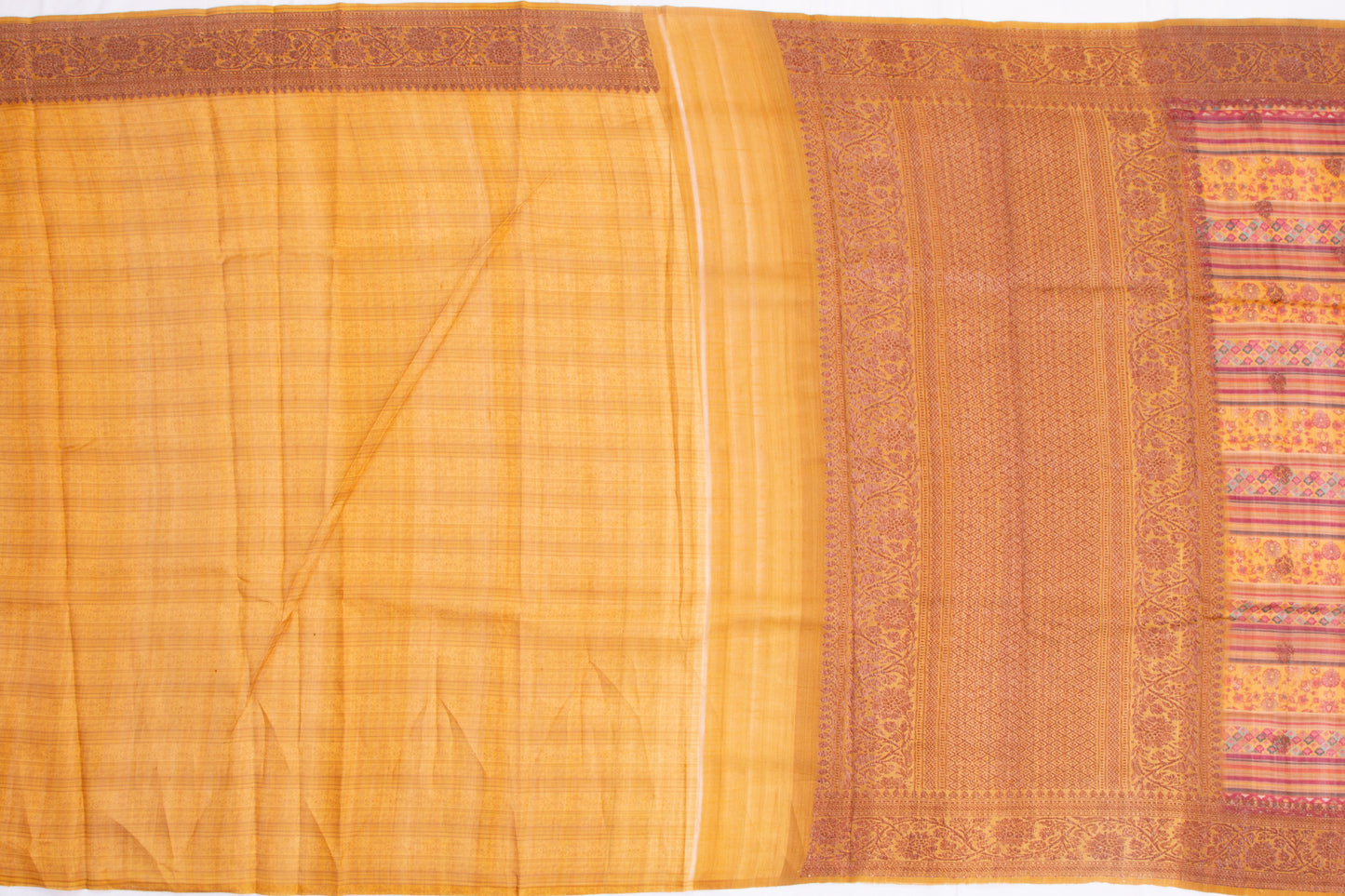 Tussar Floral Printed Yellow Saree