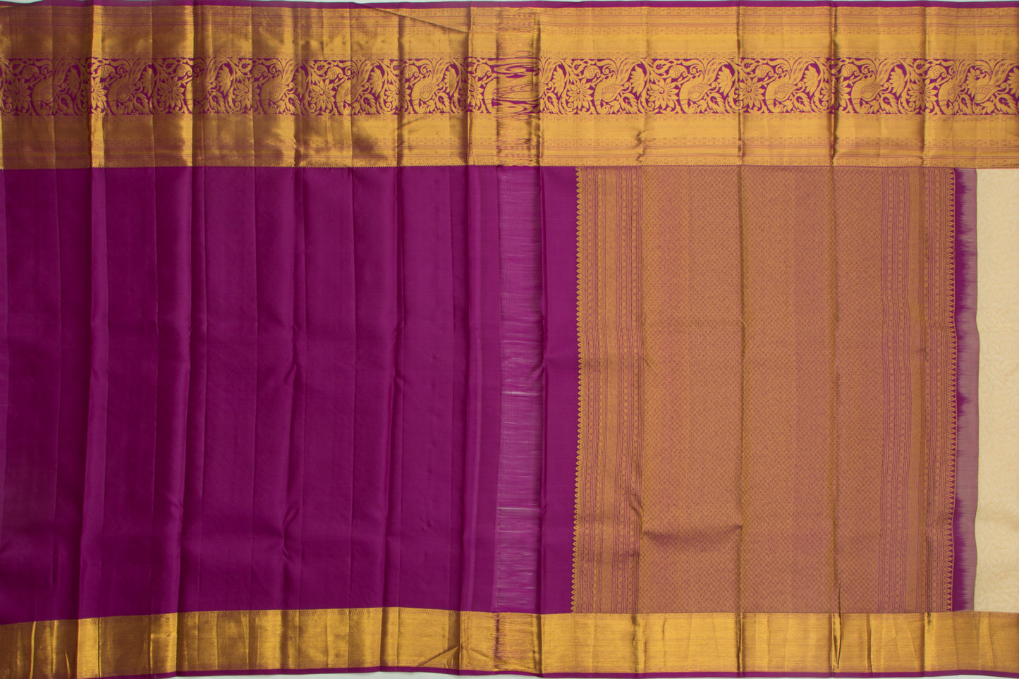 Kanchipuram Silk Jaal Cream Saree