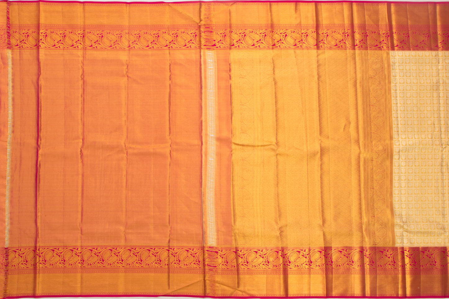 Kanchipuram Silk Tissue Checks And Butta Gold Saree