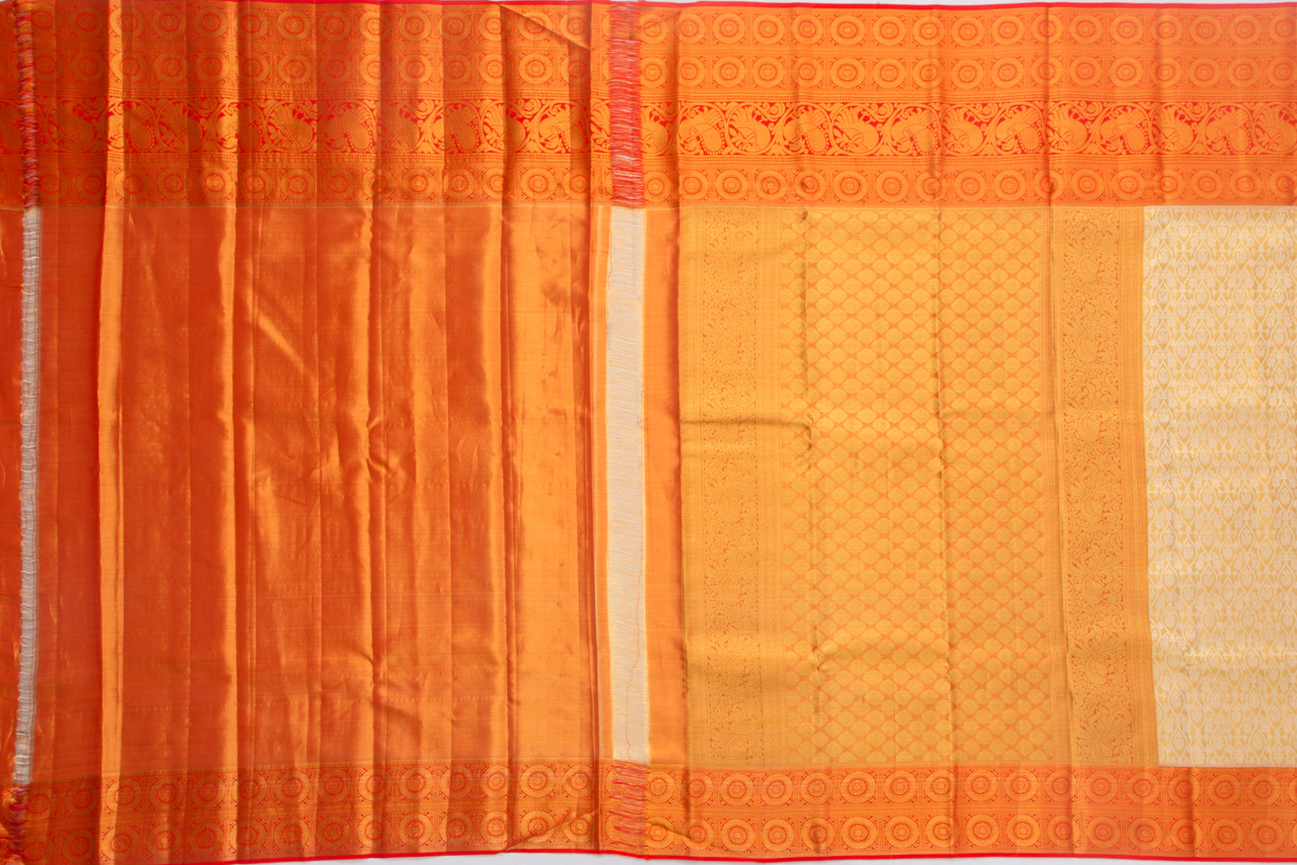 Kanchipuram Silk Tissue Jaal Gold Saree