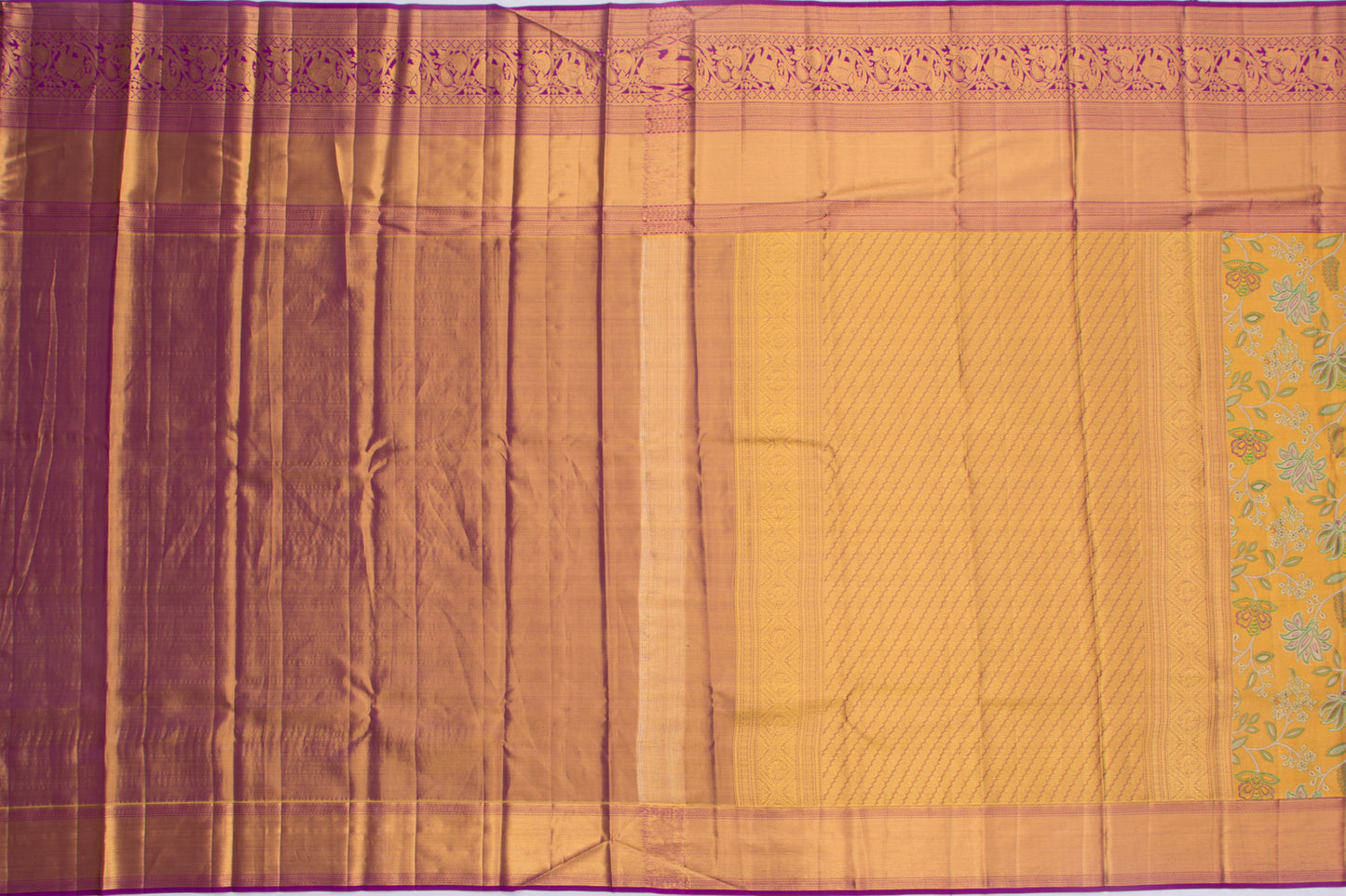 Kanchipuram Silk Tissue Jaal Mustard Yellow Saree