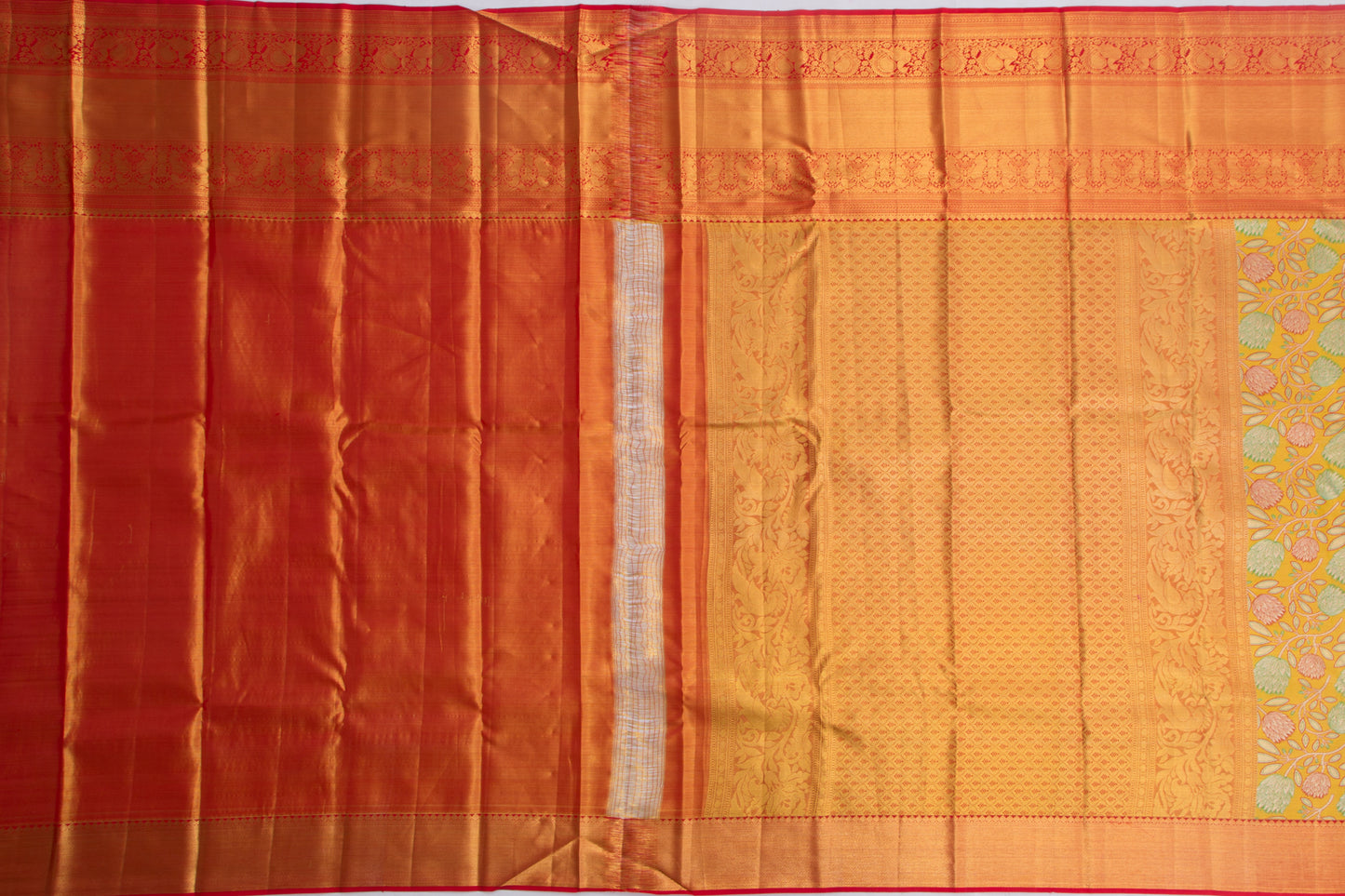Kanchipuram Silk Tissue Brocade Yellow Saree