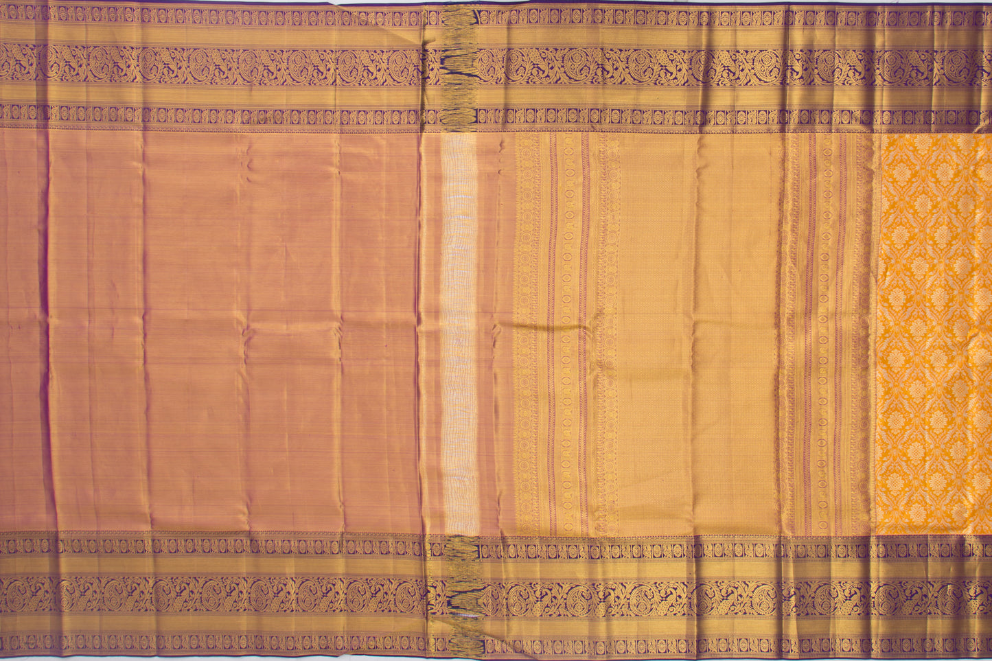 Kanchipuram Silk Tissue Brocade Orange Saree