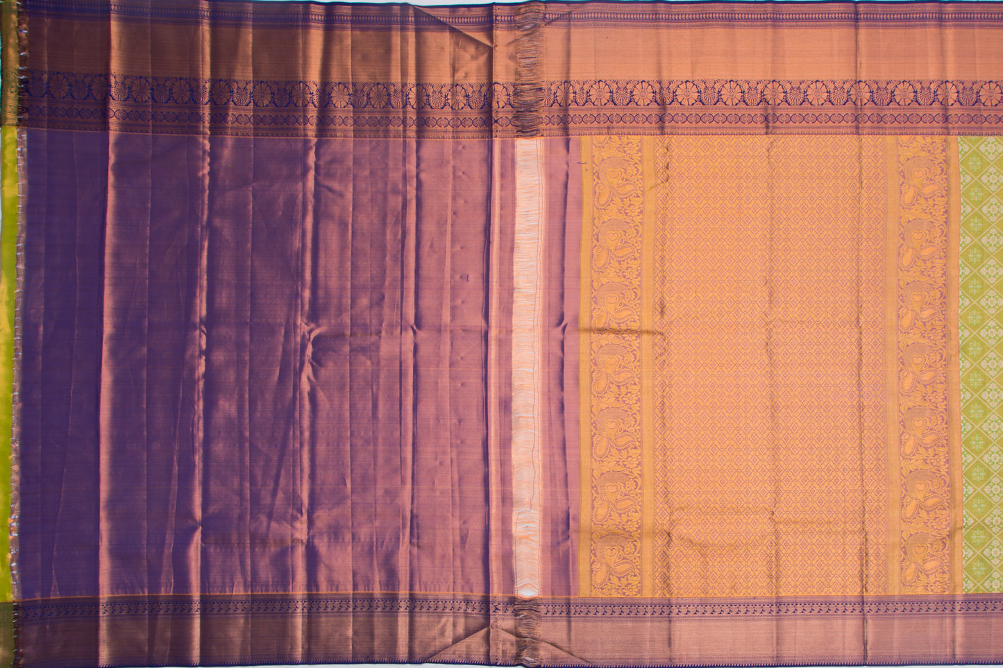 Taranga Kanchi Silk Tissue Criss-Cross Checks And Butta Green Saree