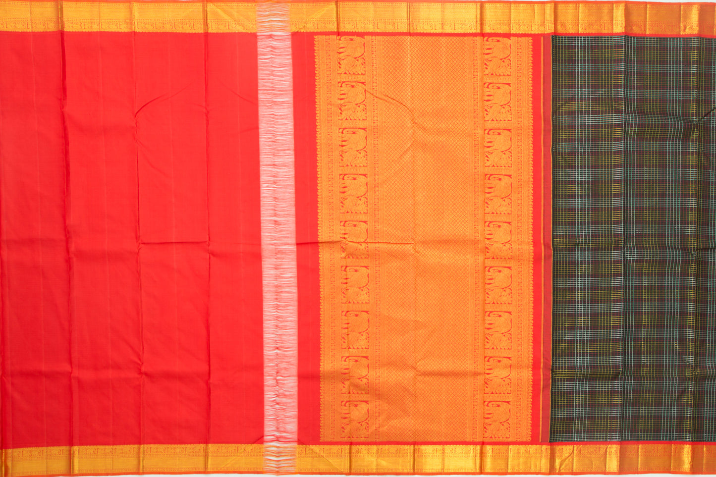 Kanchipuram Silk Checks Black Saree