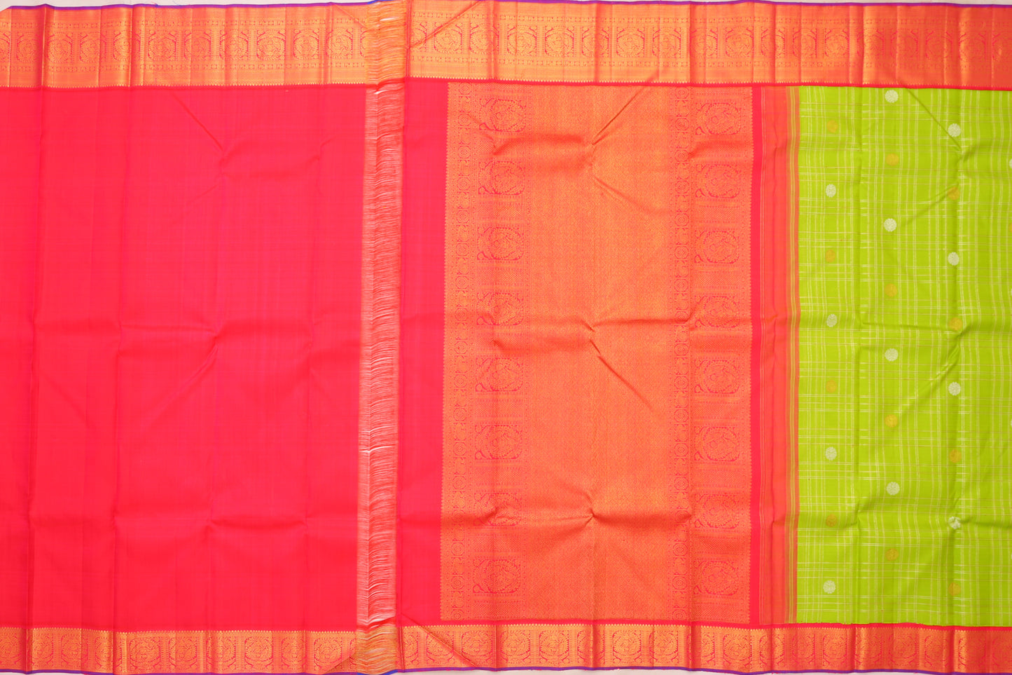 Kanchipuram Silk Checks And Butta Green Saree