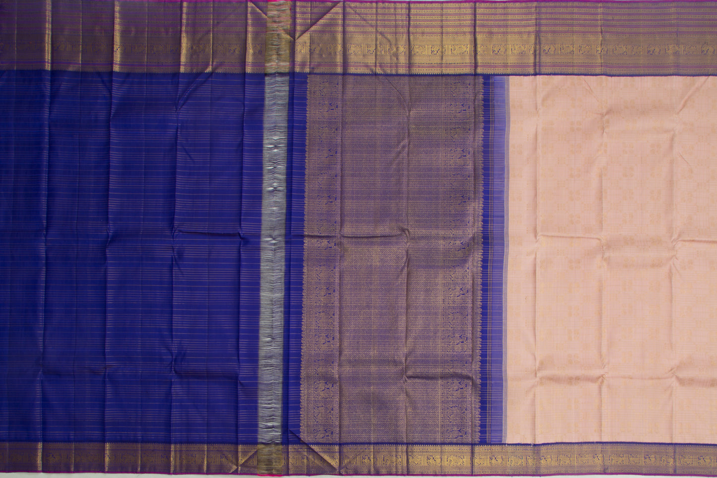 Kanchipuram Silk Checks And Butta Cream Saree