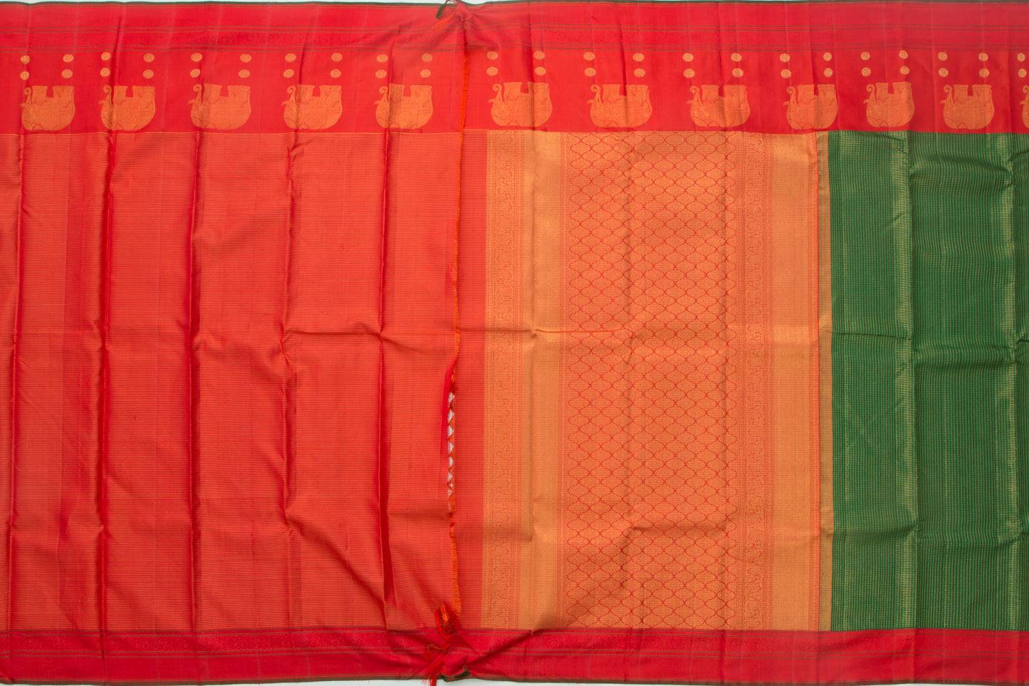 Kanchipuram Silk Checks Bottle Green Saree