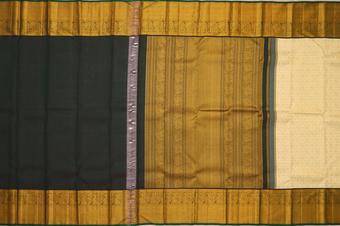 Kanchipuram Silk Checks And Butta Cream Saree