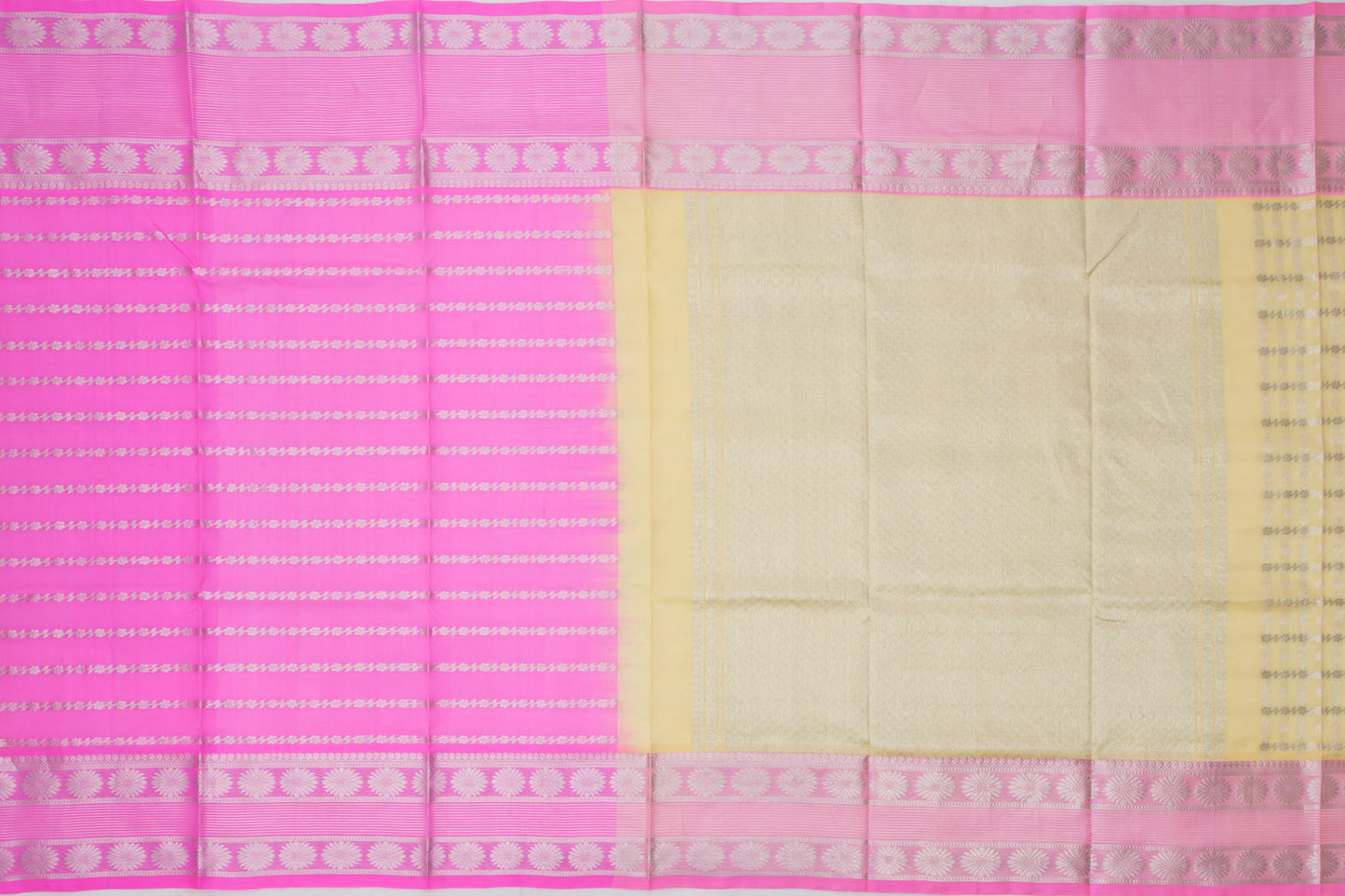 Venkatagiri Silk Checka And Butta Pastel Yellow Saree