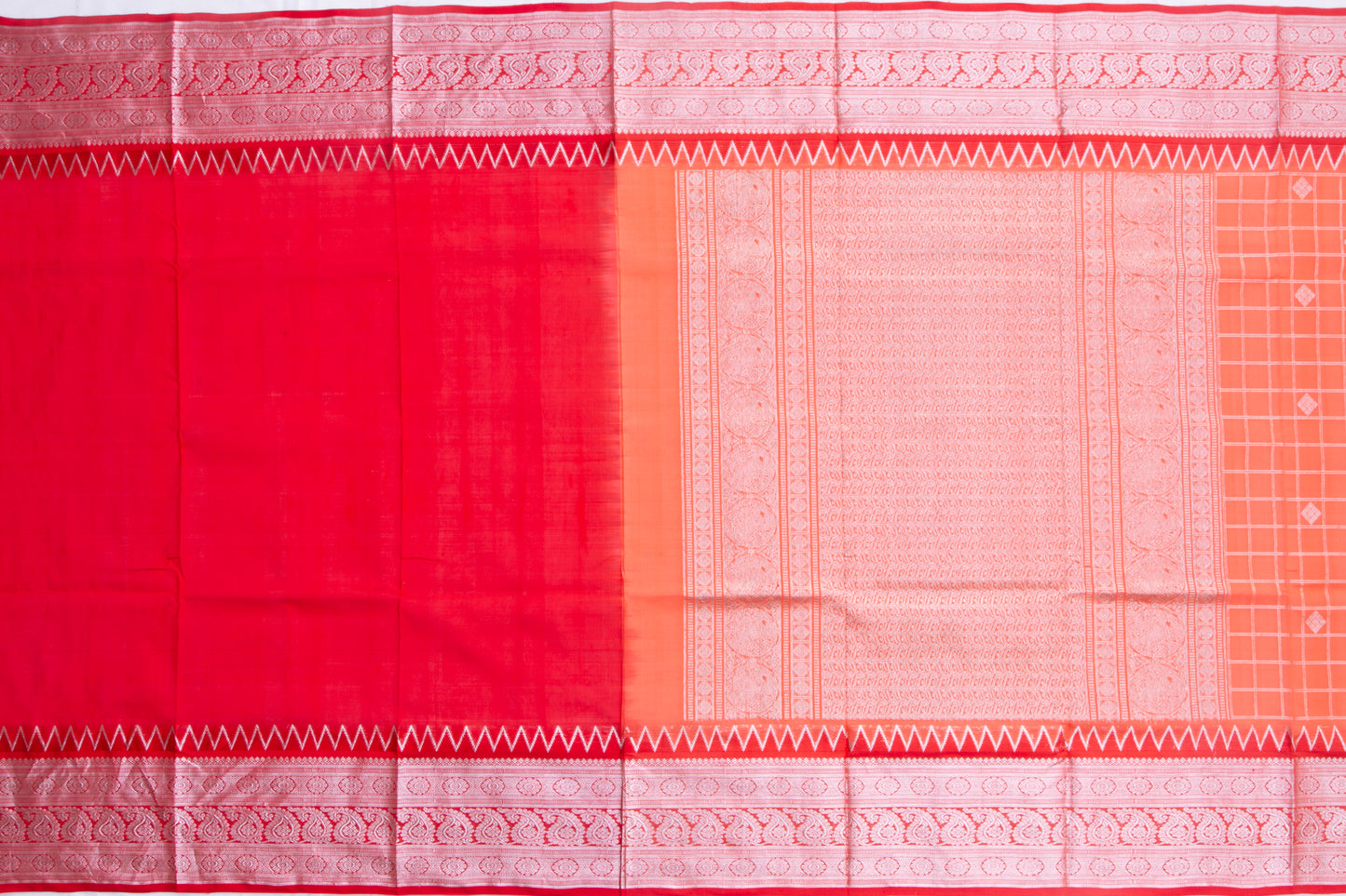 Venkatagiri Silk Checks And Butta Orange Saree