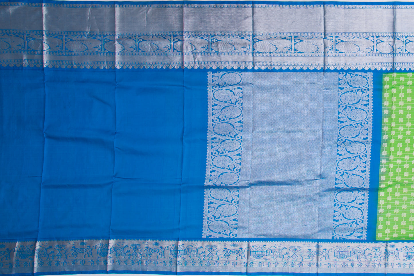 Venkatagiri Silk Checks And Butta Parrot Green Saree