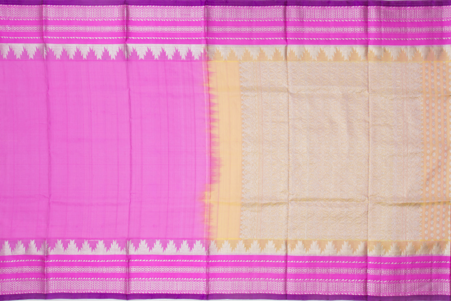 Venkatagiri Silk Brocade Yellow And Pink Dual Tone Saree