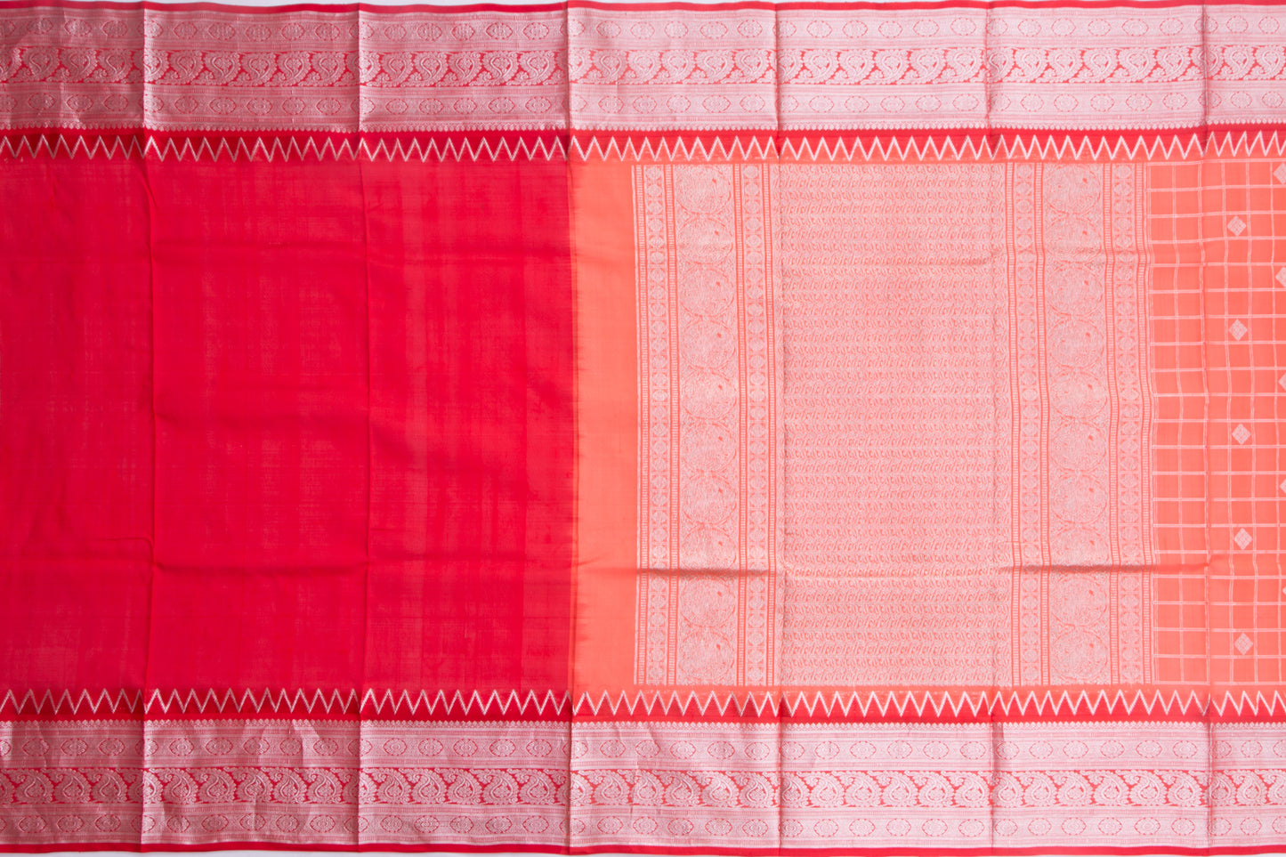 Venkatagiri Silk Checks And Butta Orange Saree