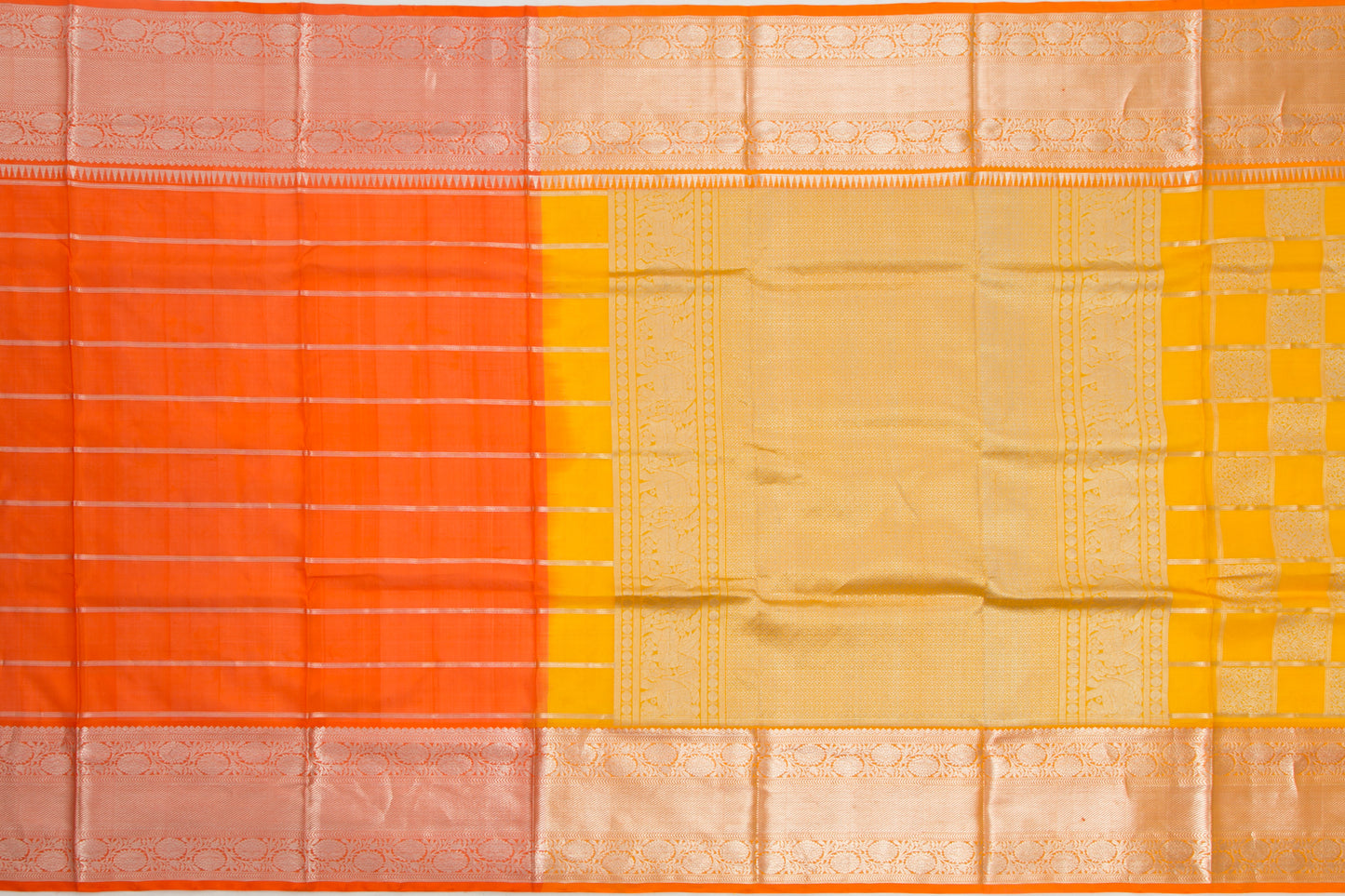 Venkatagiri Silk Checks And Butta Yellow Saree