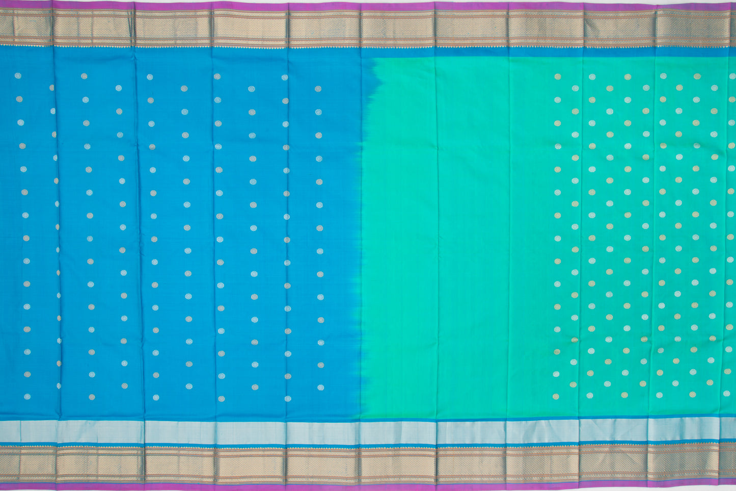 Kuppadam Silk Cotton Butta Sea Green Saree