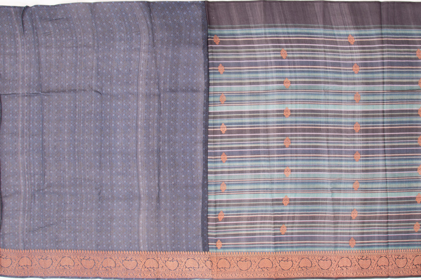 Tussar Printed Blue Saree