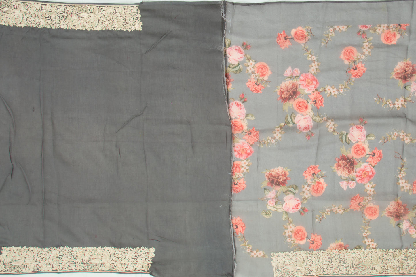 Organza Floral Printed Grey Saree