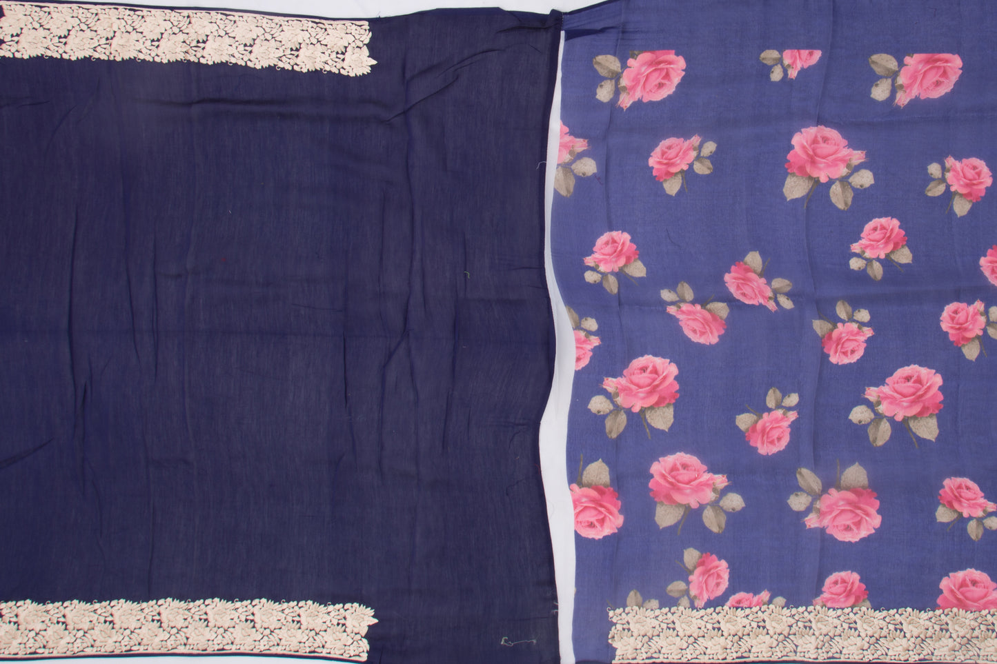 Organza Floral Printed Dark Blue Saree