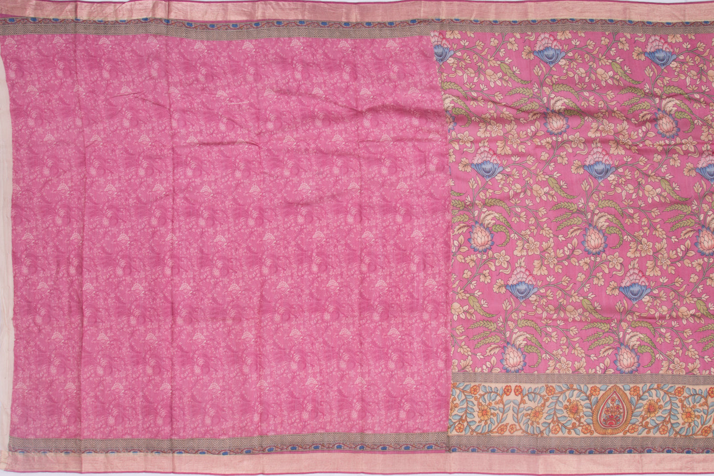 Munga Tussar Floral Printed Pink Saree