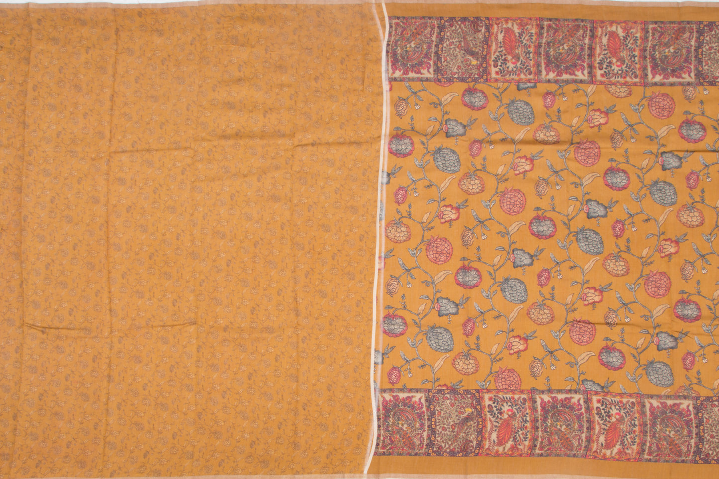 Munga Tussar Floral Printed Mustard Yellow Saree