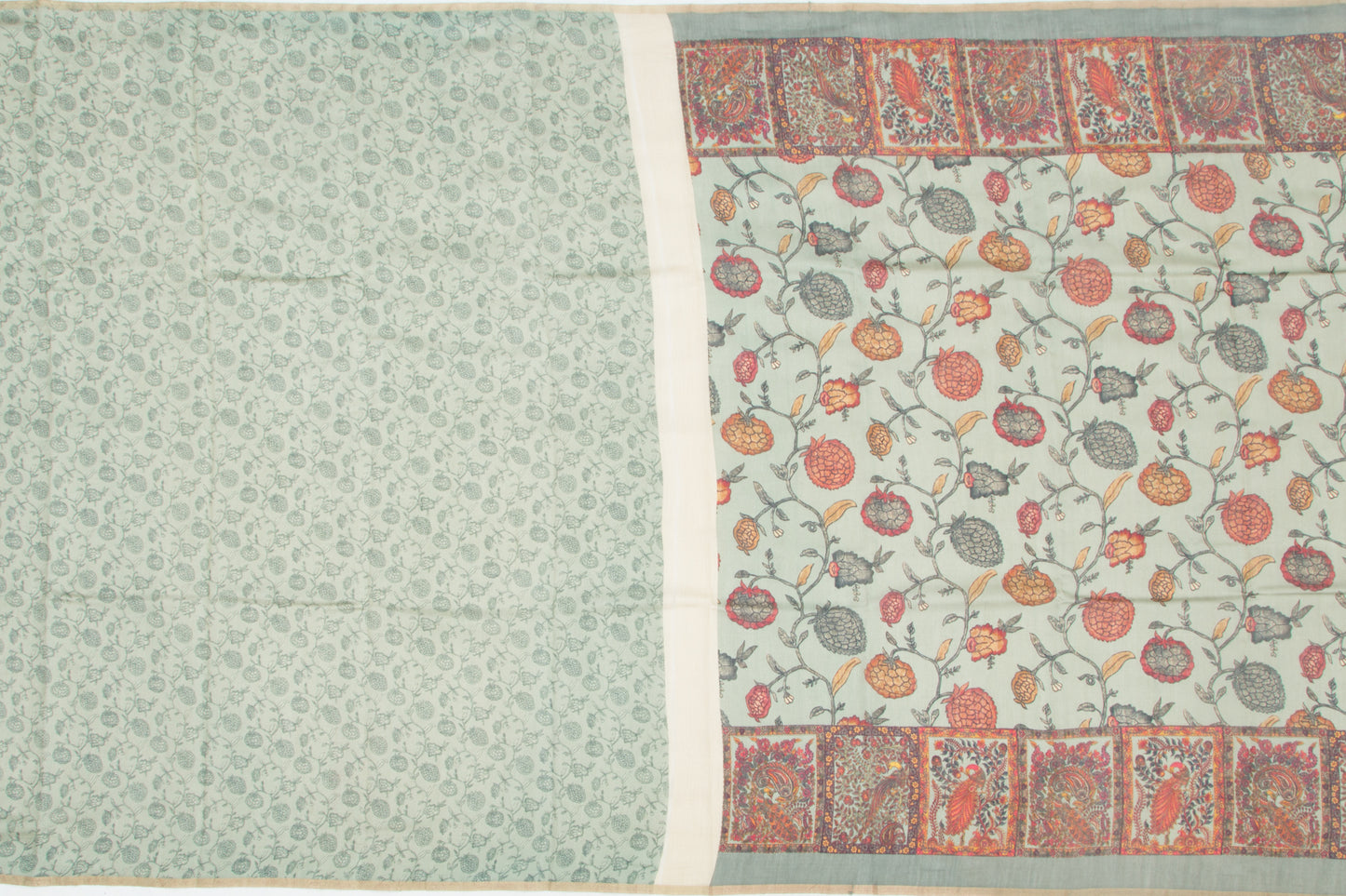 Munga Tussar Floral Printed Pastel Green Saree