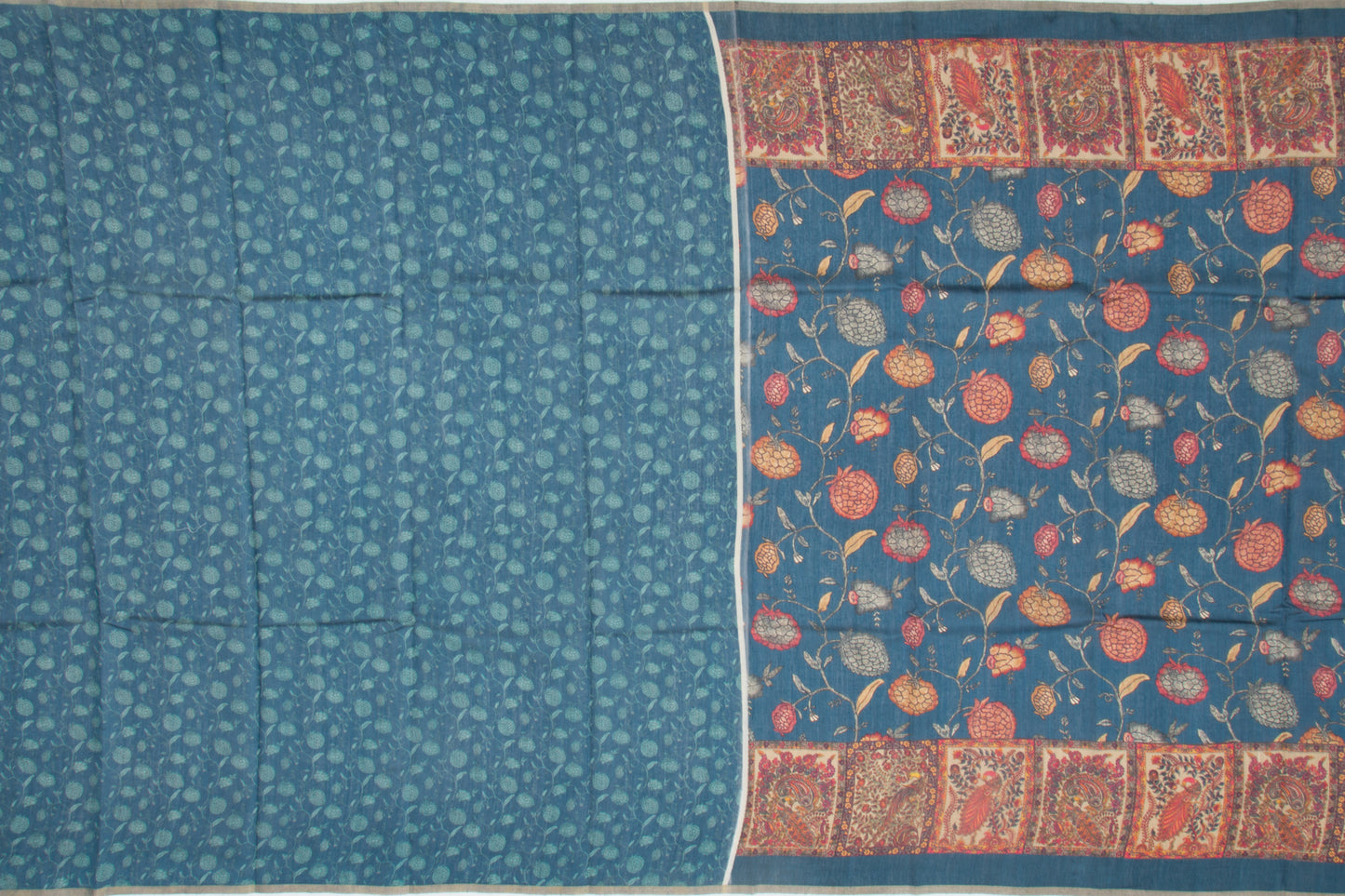 Munga Tussar Floral Printed Blue Saree