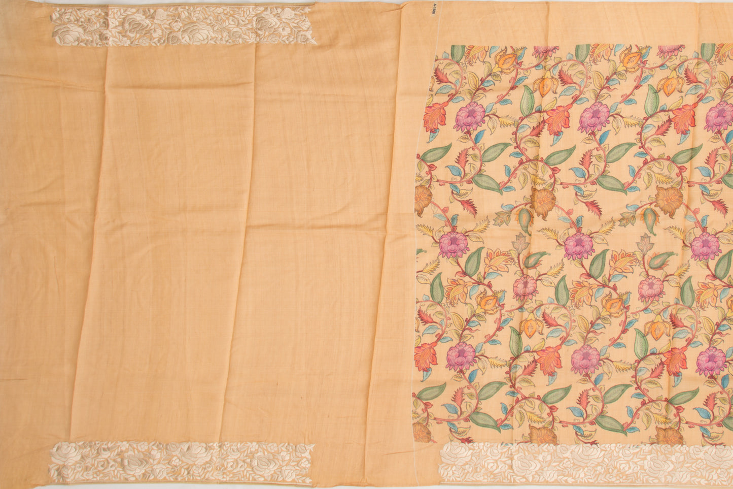 Tussar Floral Printed Sandalwood Cream Saree
