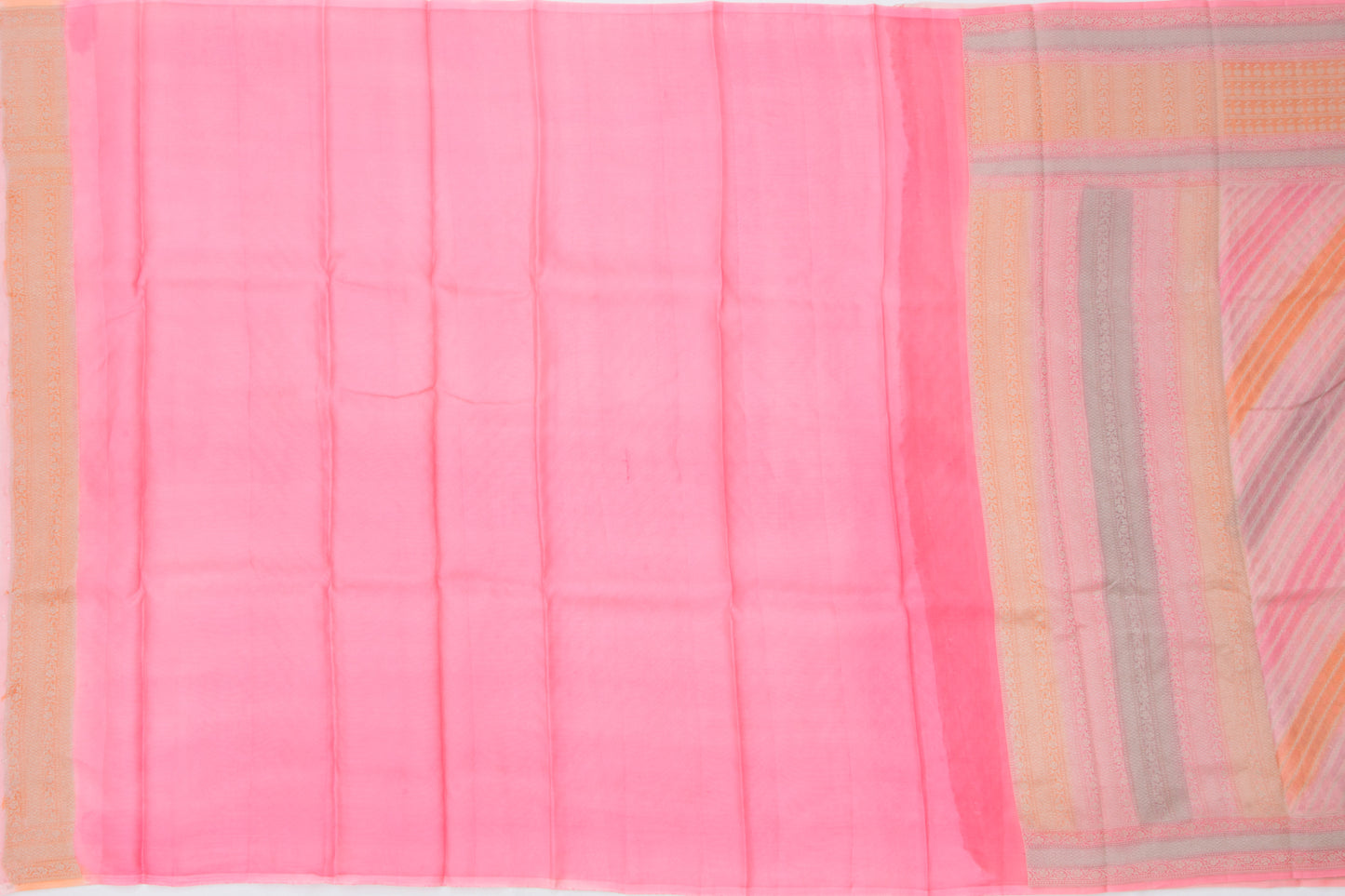 Banarasi Kora Organza Printed Pink Saree