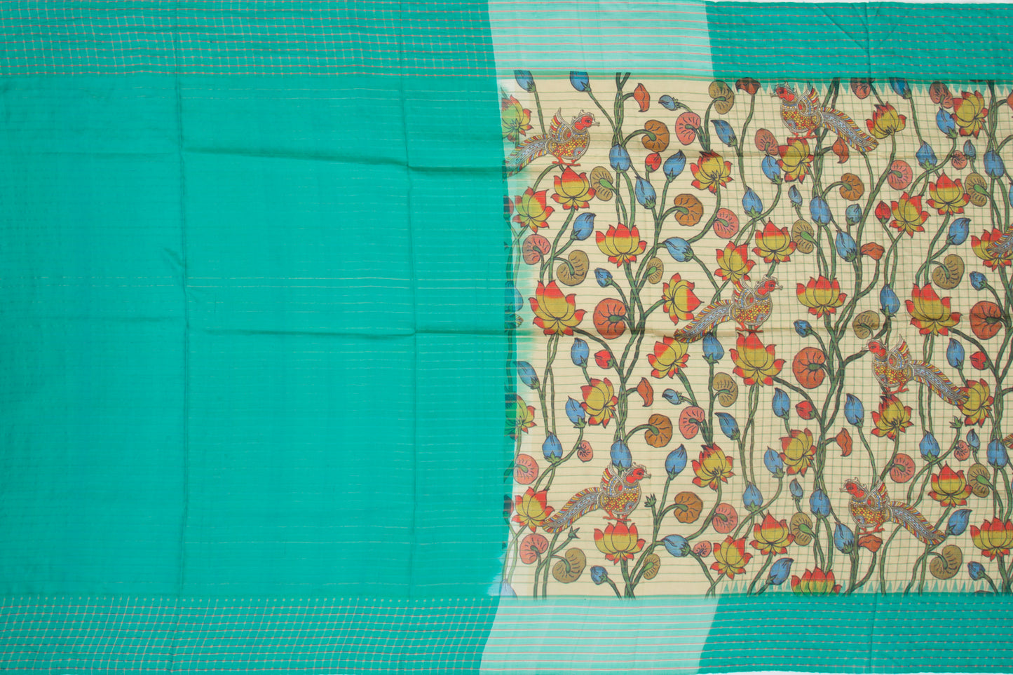 Kanchipuram Silk Floral Printed Cream Saree