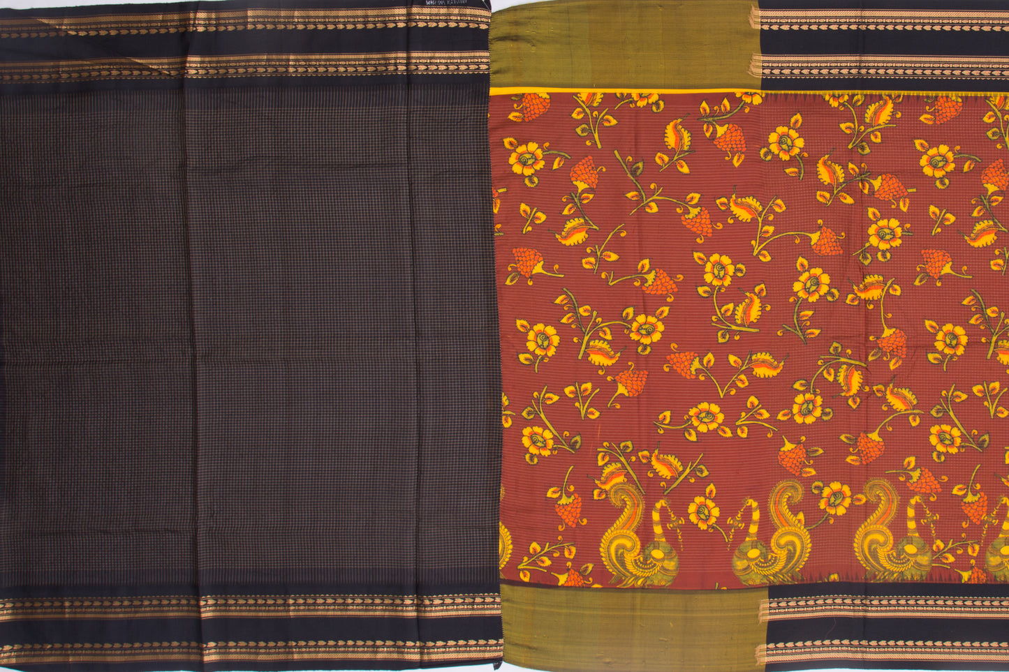 Kanchipuram Silk Floral Printed Brown Saree