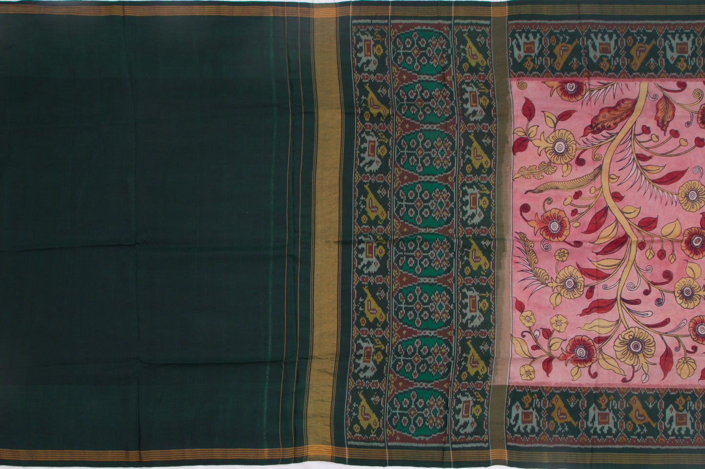 Pochampally Silk Kalamkari Hand Painted Pink Saree