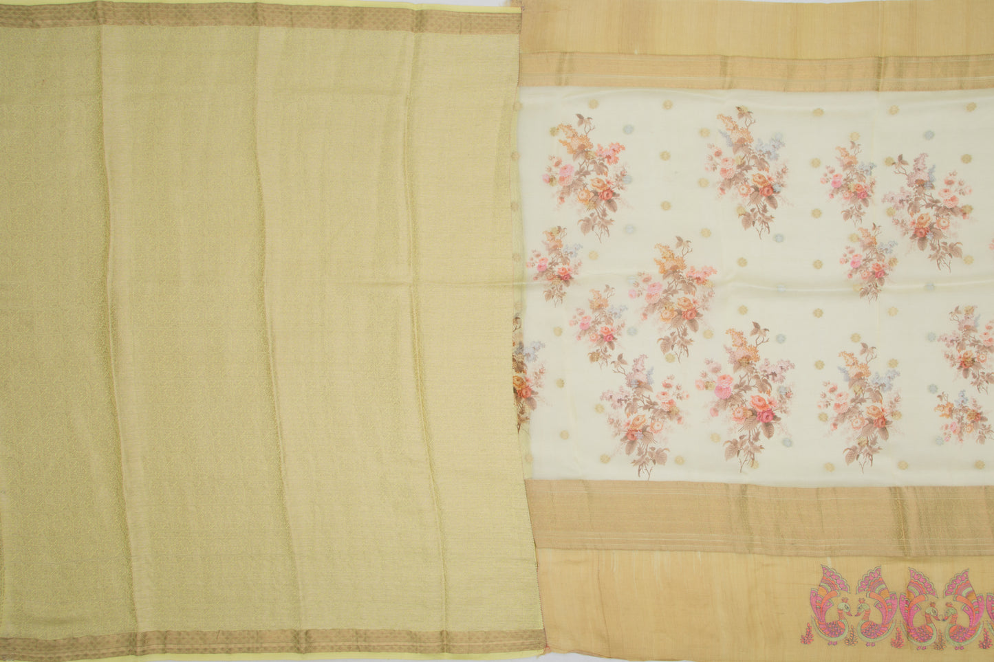 Organza Floral Printed and Butta Yellow Saree With Tussar Border