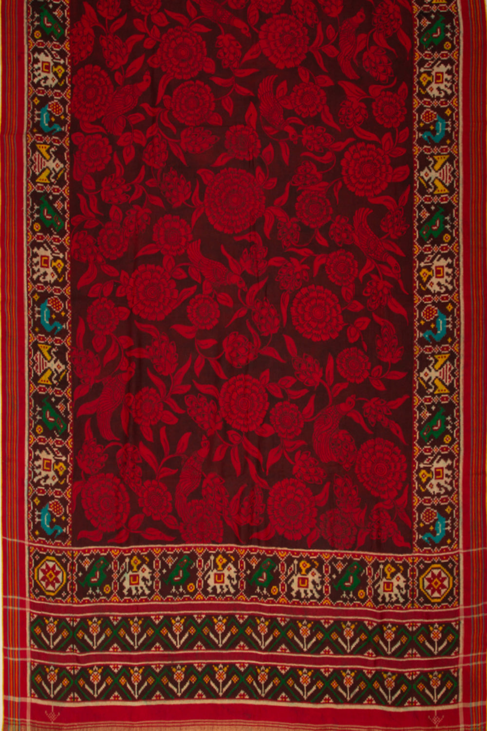 Patan Patola Silk Ikat Kalamkari Red Saree