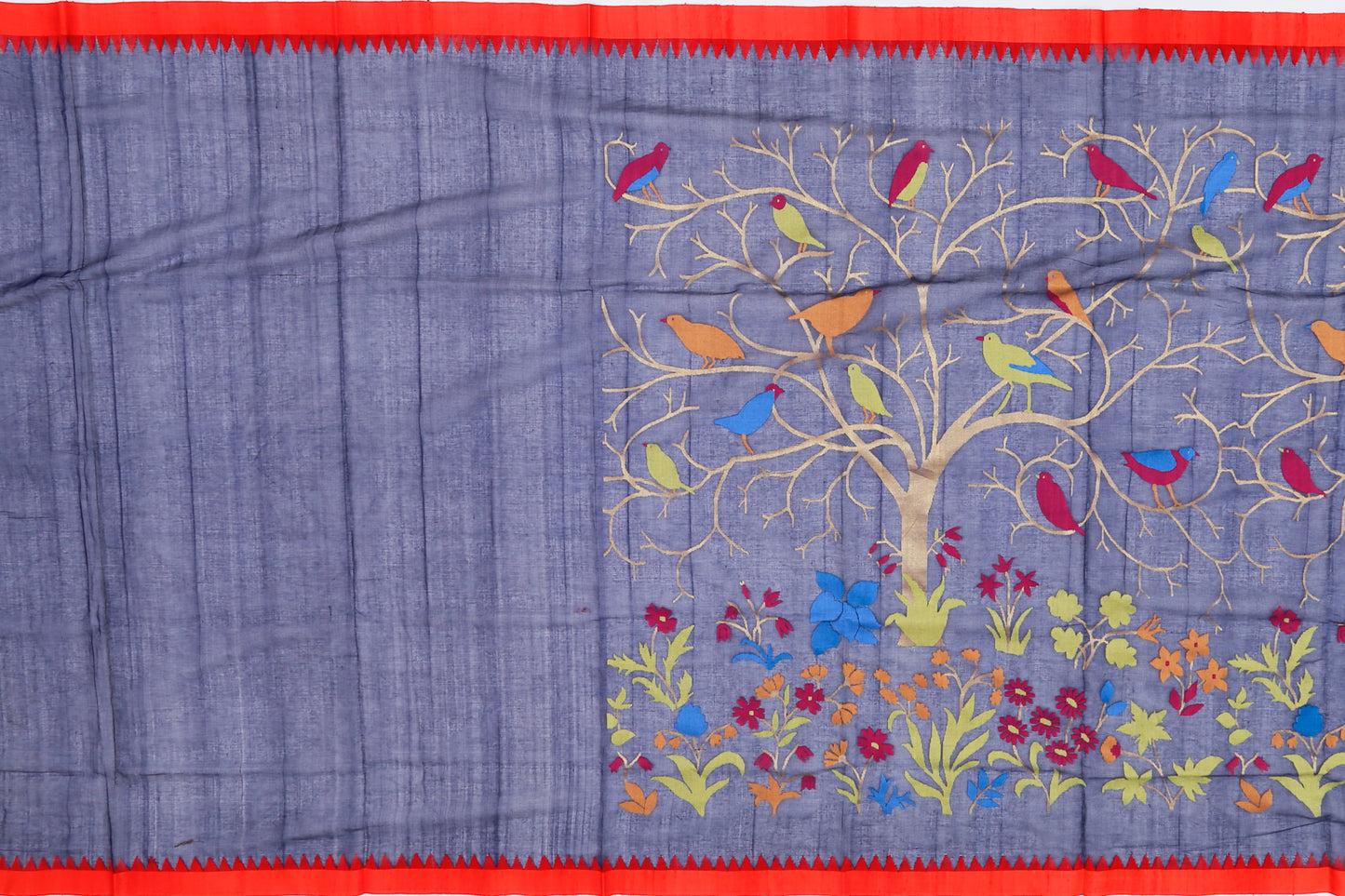 Ponduru Handspun Cotton Jamdani All Over Dark Blue Saree