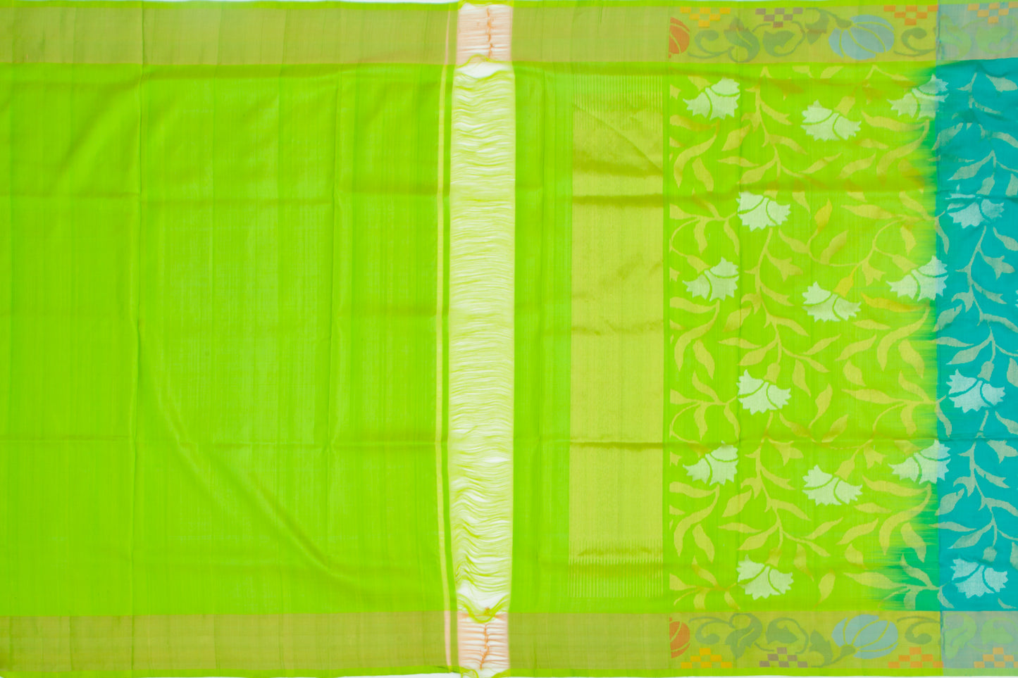 Uppada Silk Jamdani Jaal Teal Blue Saree