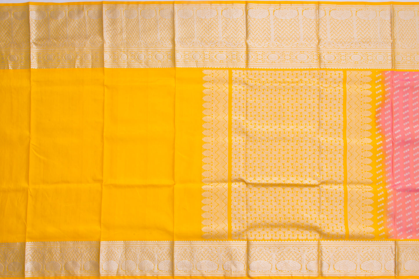 Venkatagiri Silk Brocade Dual Tone Pinkish Yellow Saree