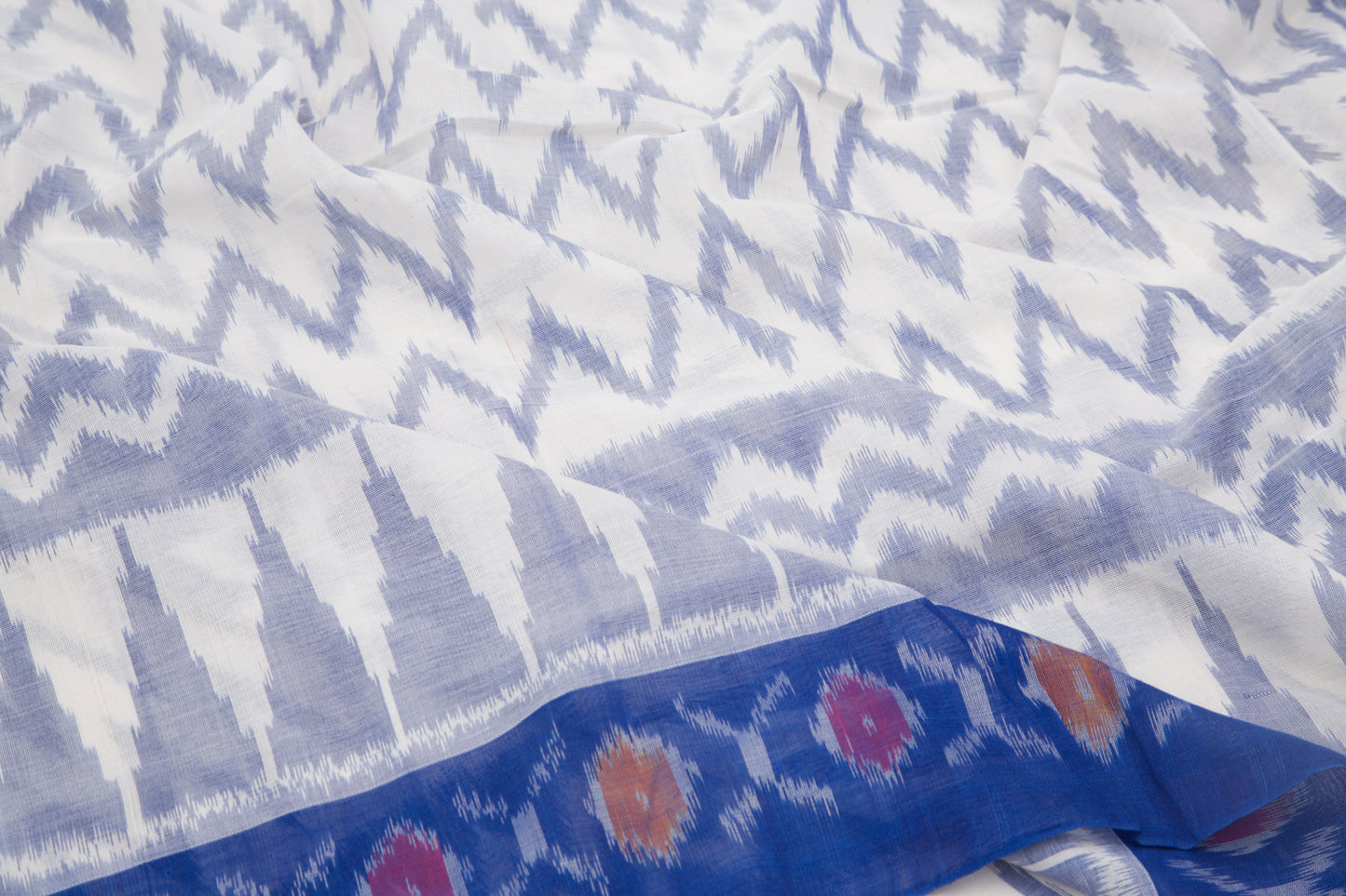 Pochampally Cotton Ikat White Saree