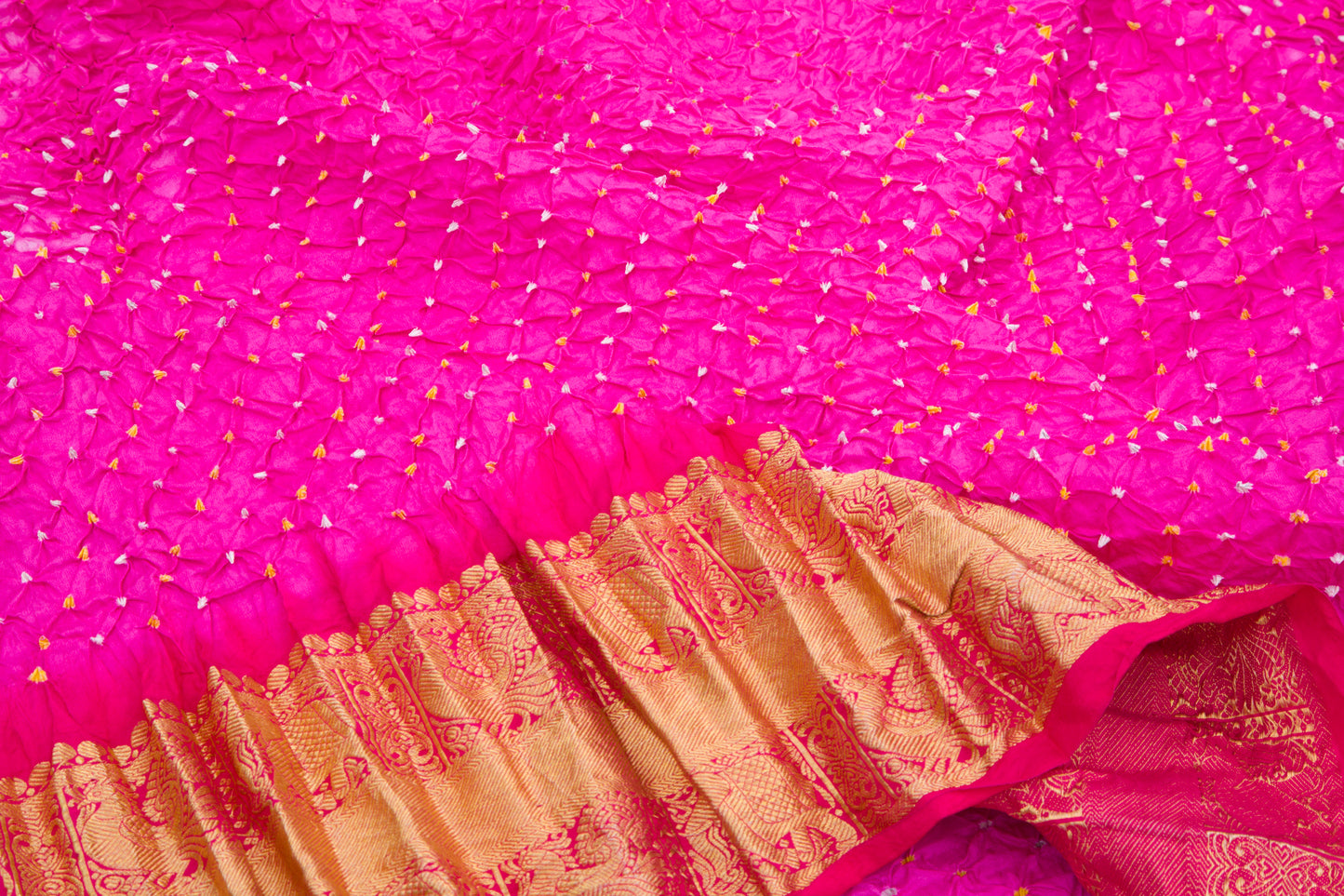 Kanchipuram Silk Bandhani Pink Saree