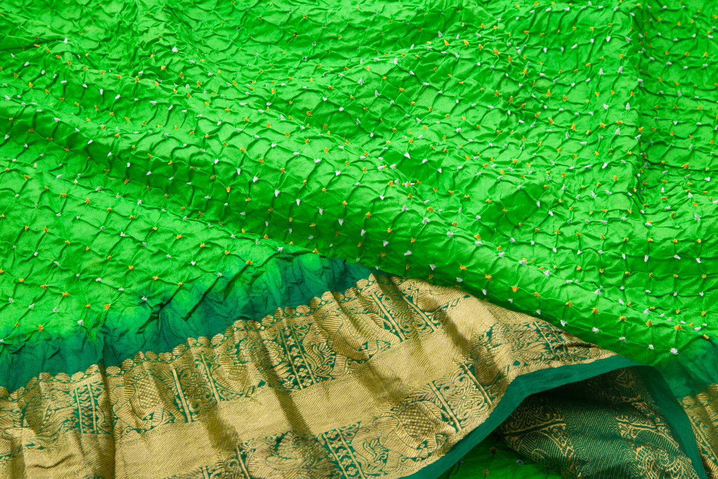 Taranga Kanchi Silk Bandhani Green Saree