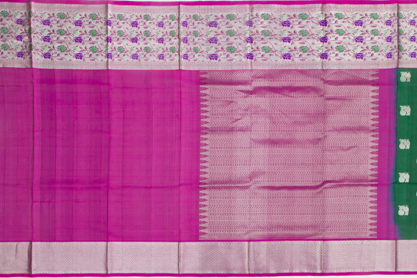 Venkatagiri Silk Butta Bottle Green Saree