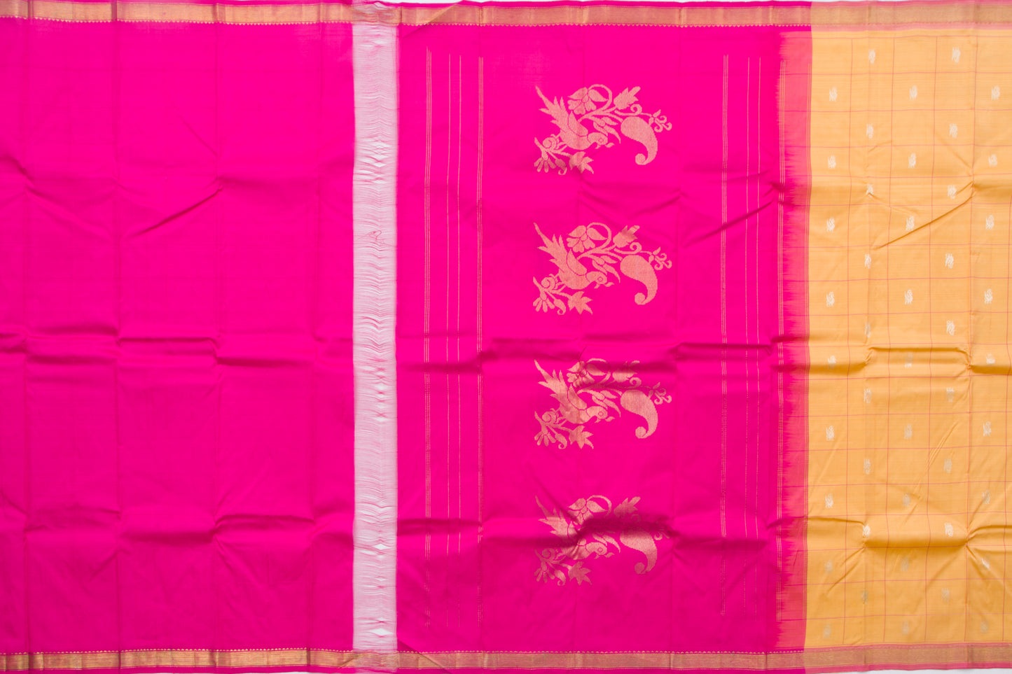 Taranga Kanchi Silk Checks And Butta Yellow Saree
