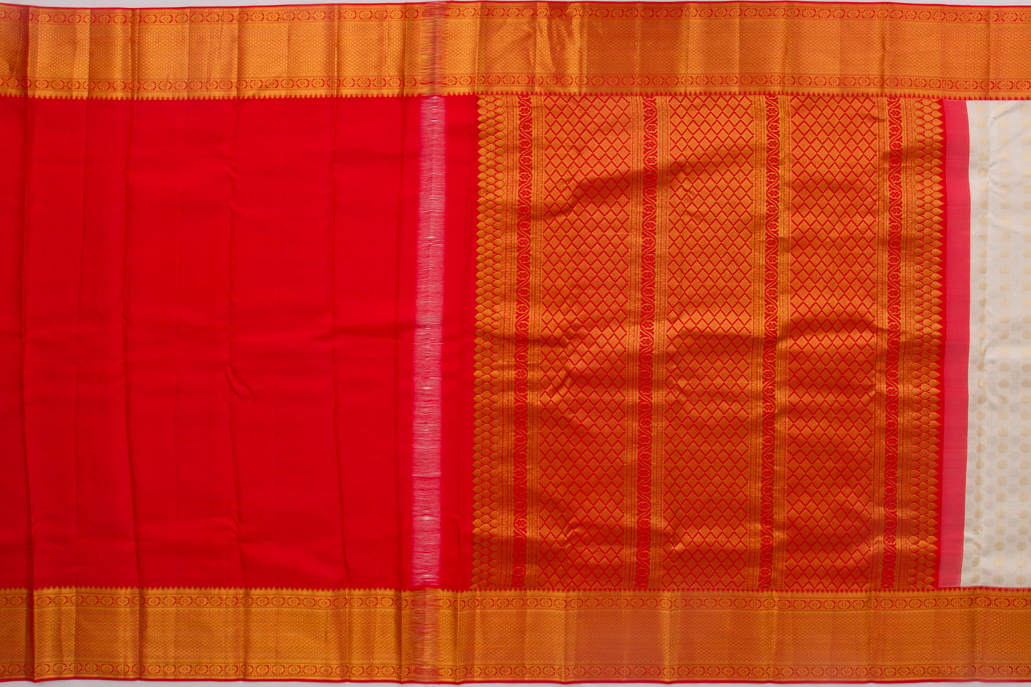 Kanchipuram Silk Brocade Off-White Saree