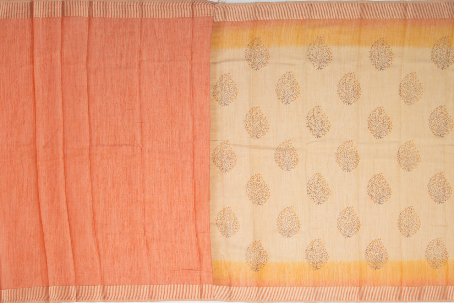 Linen Tissue Floral Printed Cream Saree