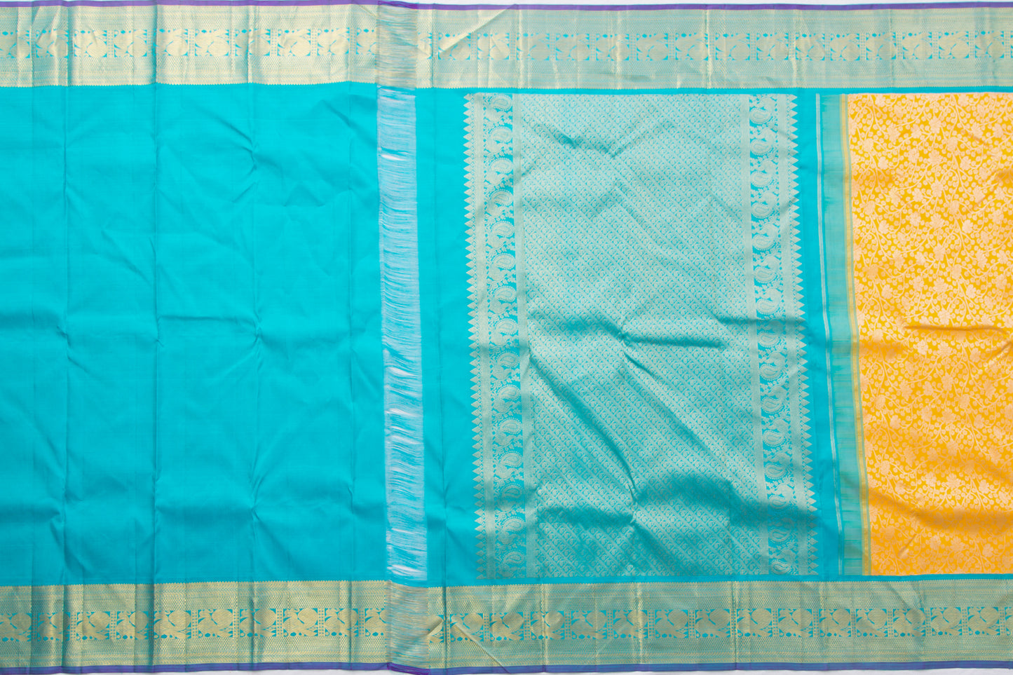 Kanchipuram Silk Jaal Yellow Saree