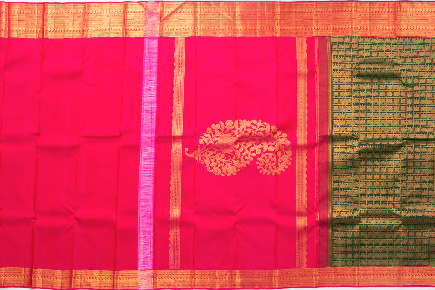 Kanchipuram Silk Checks And Butta Green Saree